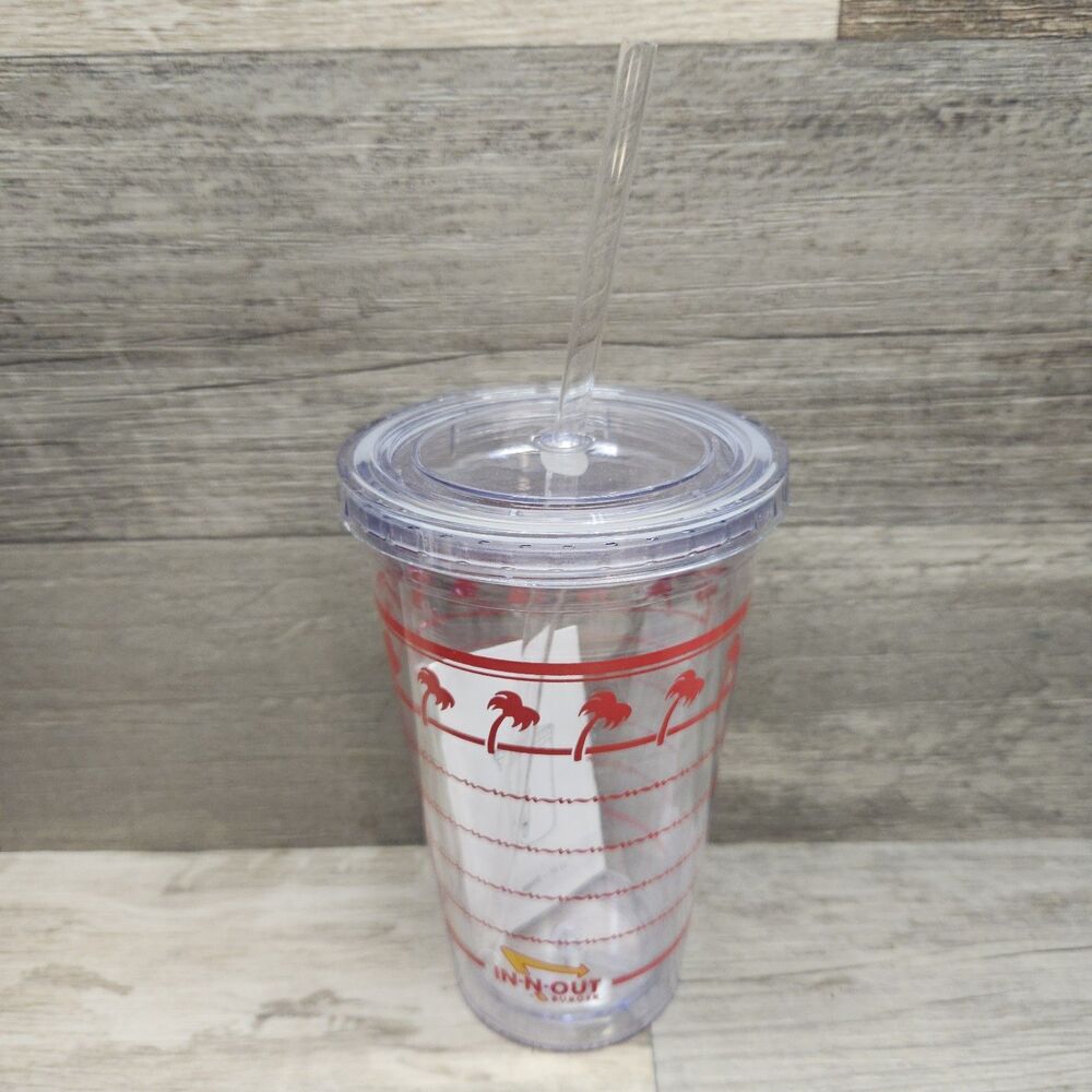 In-N-Out Burger Plastic Tumbler W/Lid,Clear W/In-N-Out Red Graphic,16oz,BPA Free